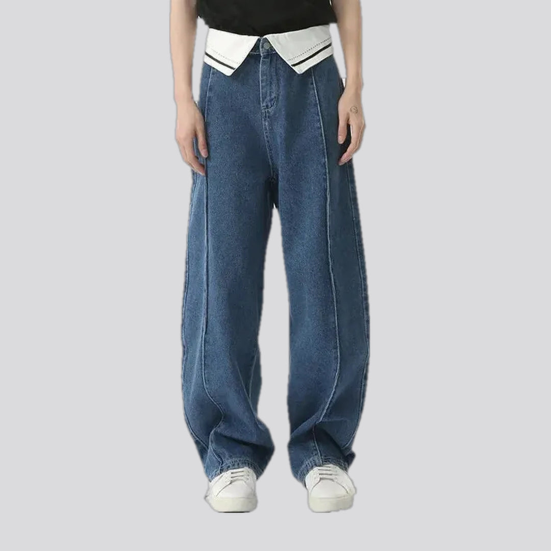 Mid rise sailor collar men's jeans