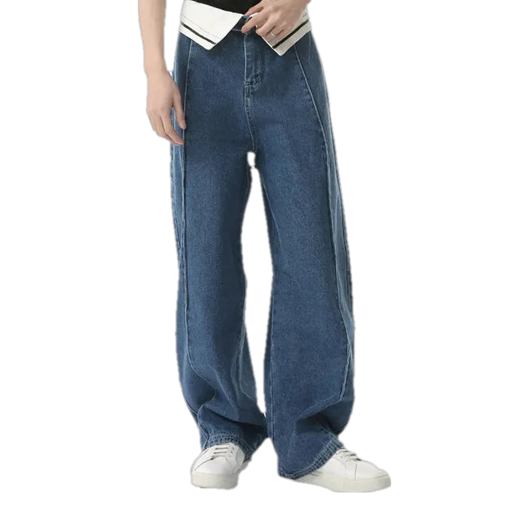 Mid Rise Sailor Collar Men's Jeans - Blue