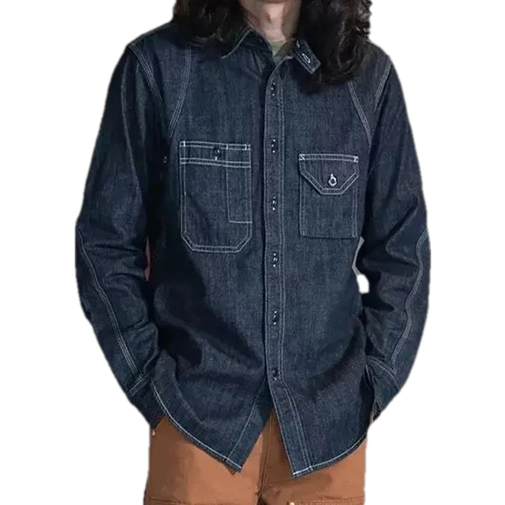 Comfortable Average Fit Worker Men's Denim Shirt - Dark Blue
