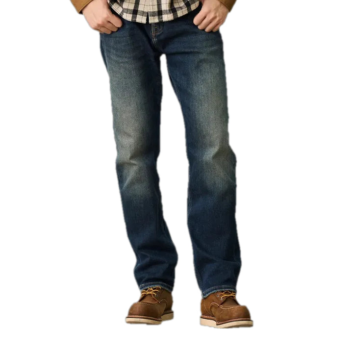Mid-waist Dark Sanded Men's Jeans - Dark Blue