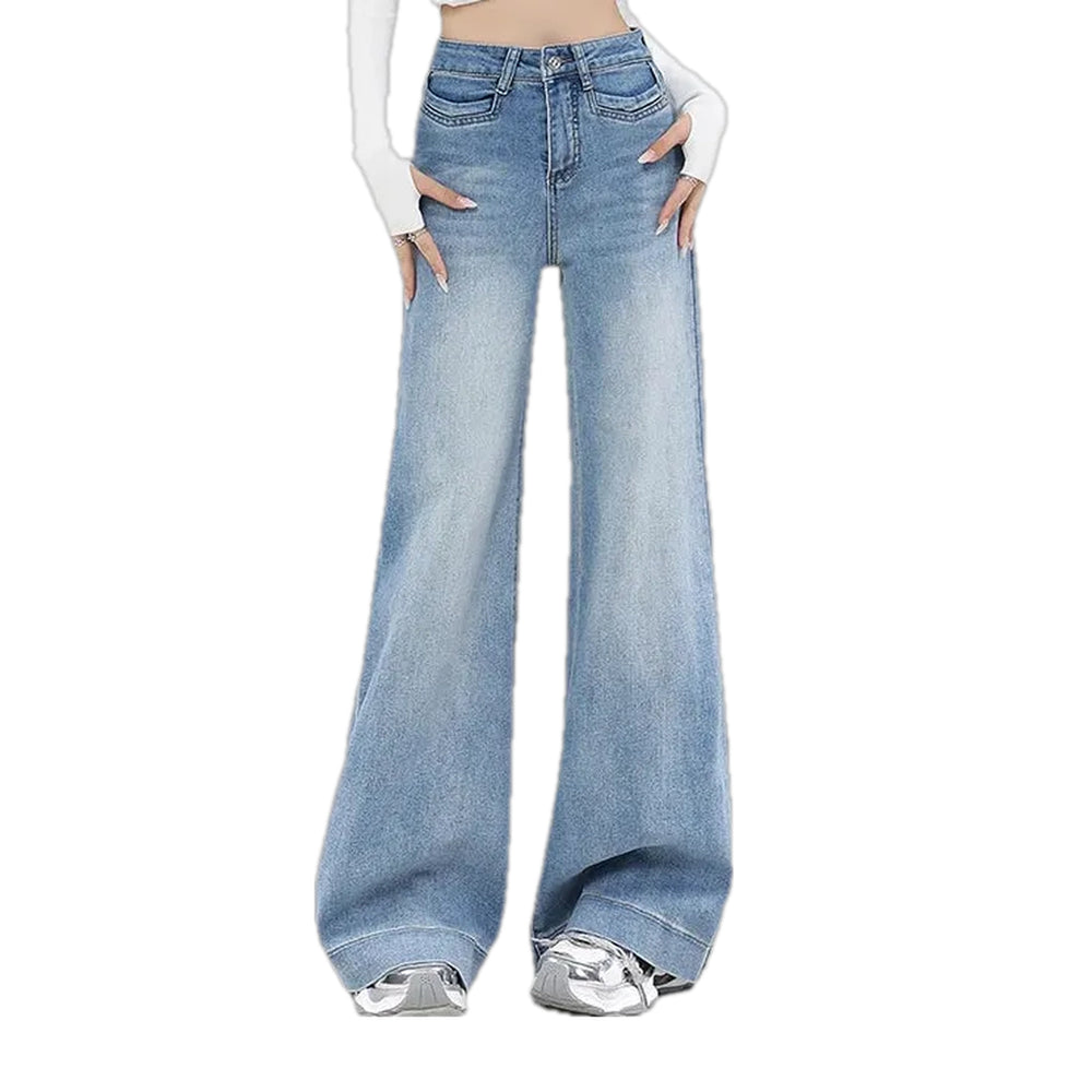 Light Whiskered Wide Fit Women's Jeans - Light Blue
