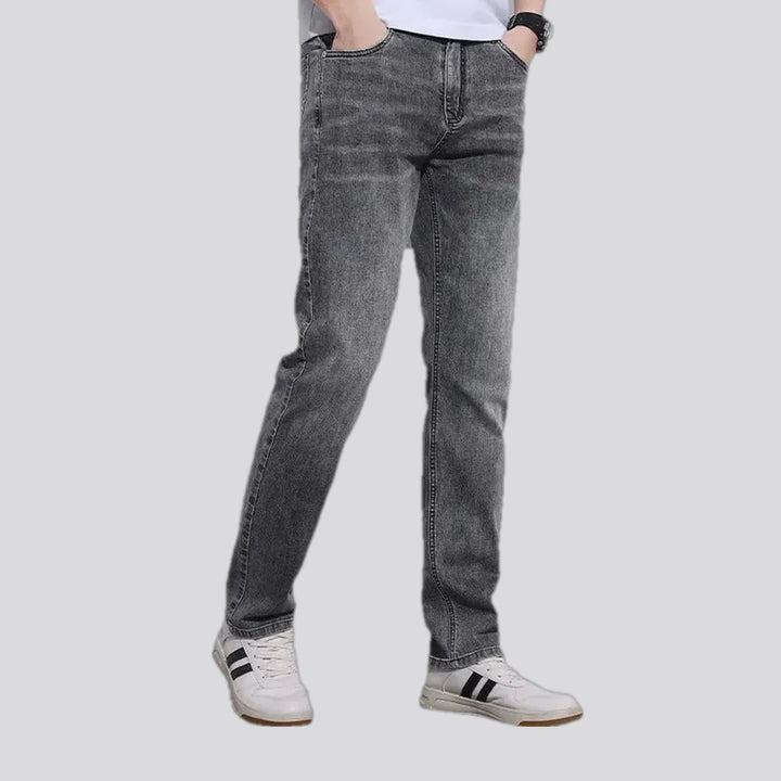 Abraded stonewashed slim men's jeans