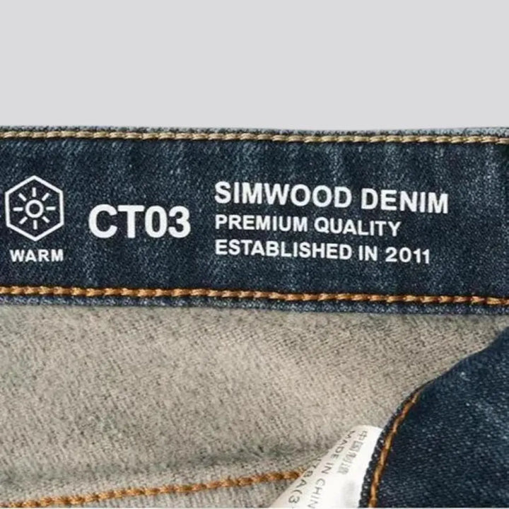 Whiskered straight-fit stretchable men's jeans