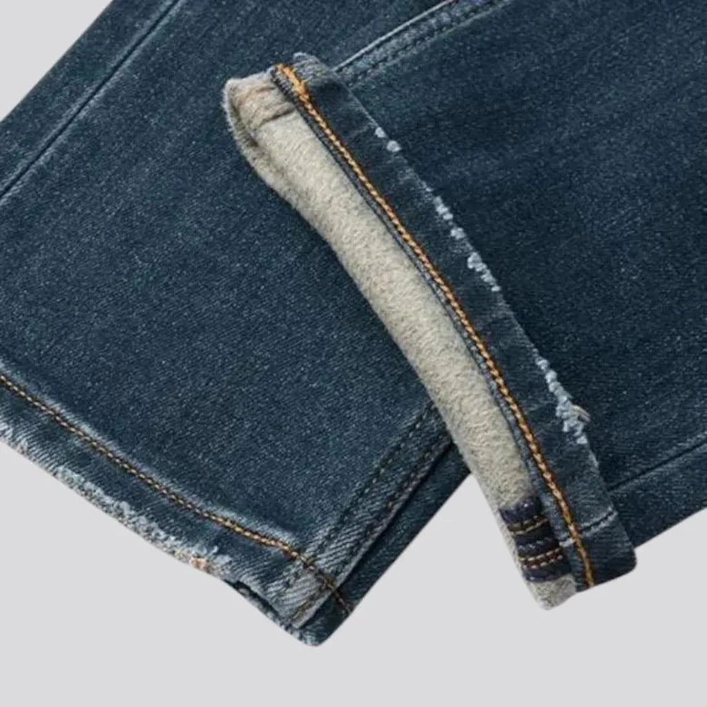 Whiskered straight-fit stretchable men's jeans