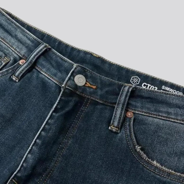 Whiskered straight-fit stretchable men's jeans
