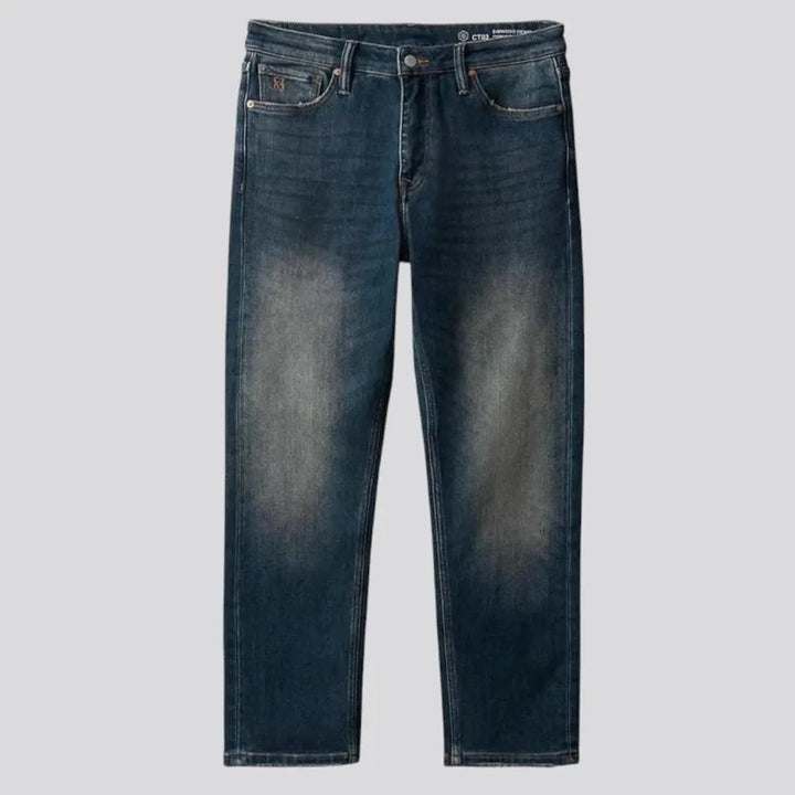 Whiskered straight-fit stretchable men's jeans
