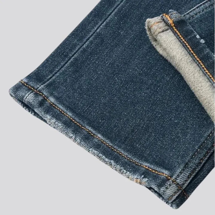 Whiskered straight-fit stretchable men's jeans