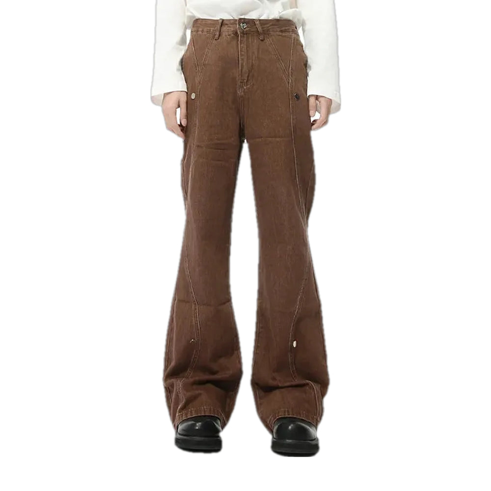 Mid-waist Button Jeans for Men - Brown
