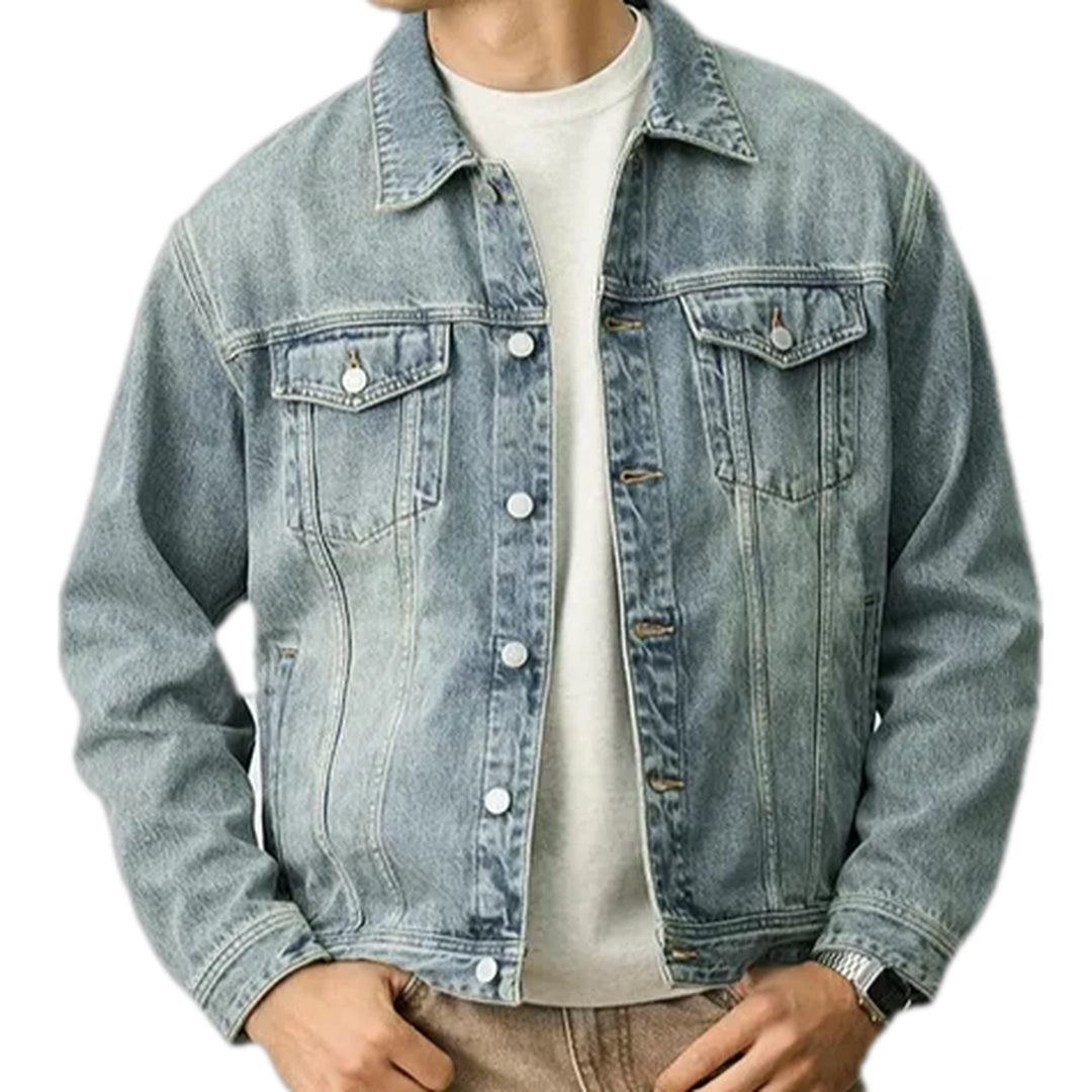 Classic Faded Men's Jeans Trucker Jacket - Light Blue