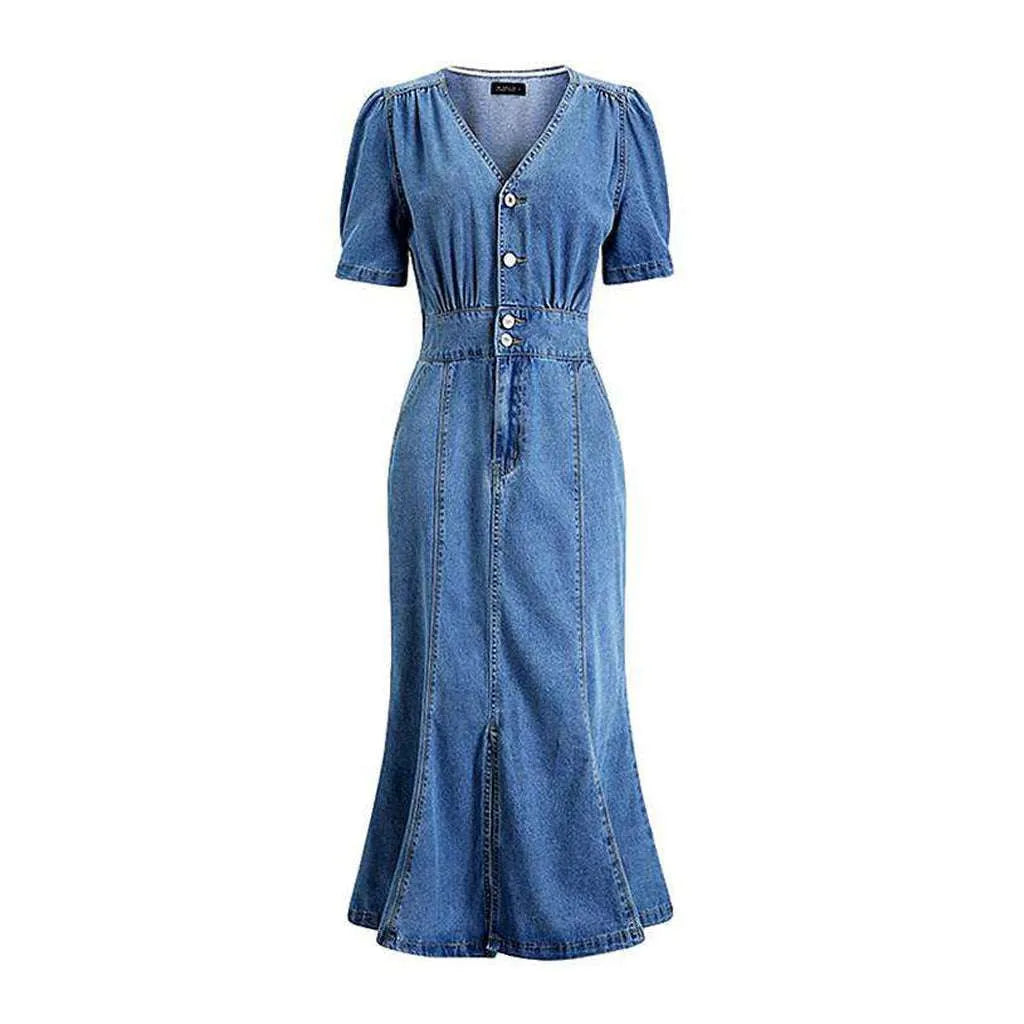 90s Style Light Jean Dress - Light Blue