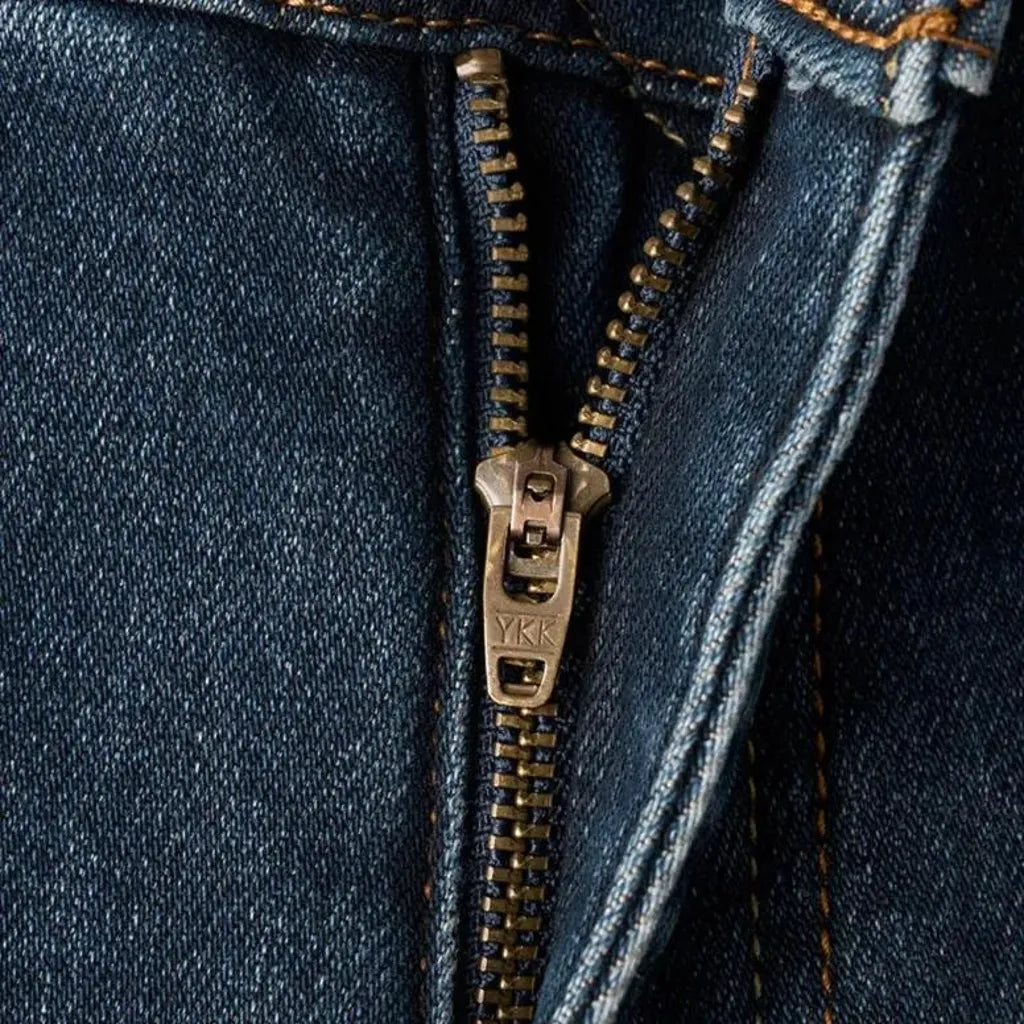 Whiskered straight-fit stretchable men's jeans