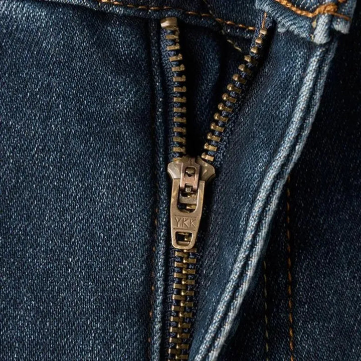 Whiskered straight-fit stretchable men's jeans