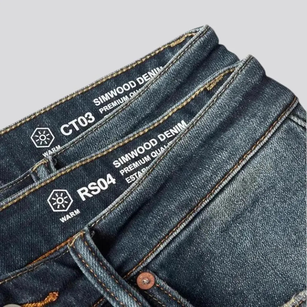 Whiskered straight-fit stretchable men's jeans