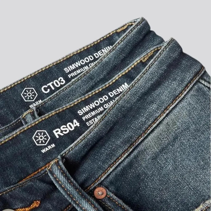 Whiskered straight-fit stretchable men's jeans