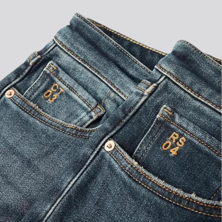 Whiskered straight-fit stretchable men's jeans